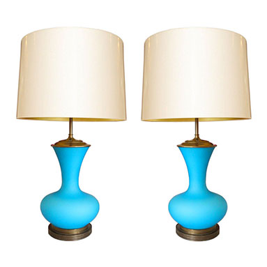 Pair of Blue Opalescent Lamps | ML Style | Meg Lonergan Interiors