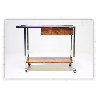 Burl and Chrome Bar Cart | ML Style | Meg Lonergan Interiors