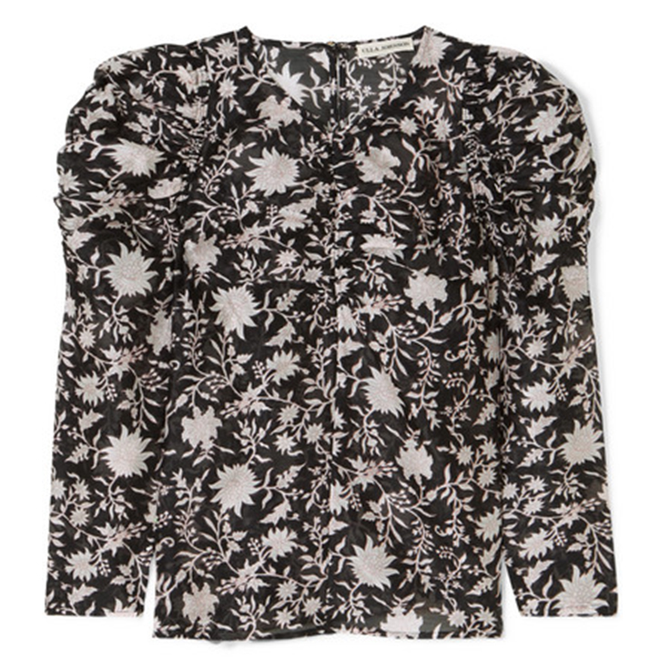 ULLA JOHNSON – Posey ruched floral-print cotton and silk-blend organza blouse | ML Style | Meg Lonergan Interiors