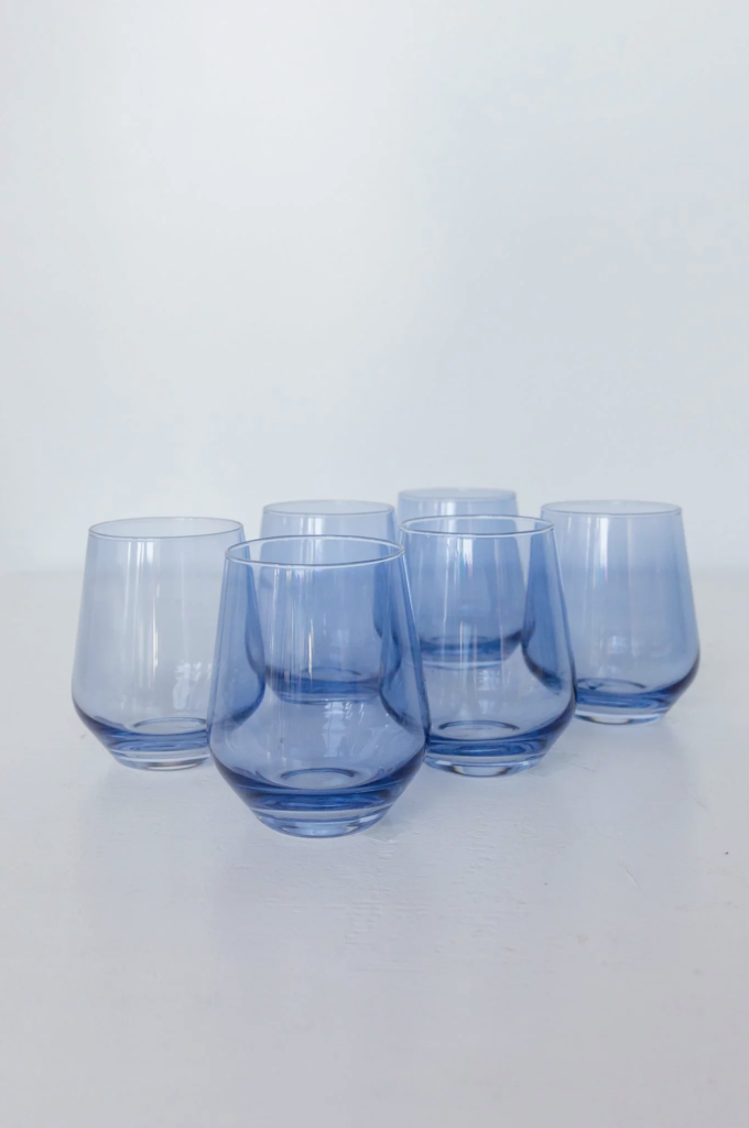 Estelle Colored Glass – Set of 6 Stem Wineglasses in Blue | ML Style | Meg Lonergan Interiors