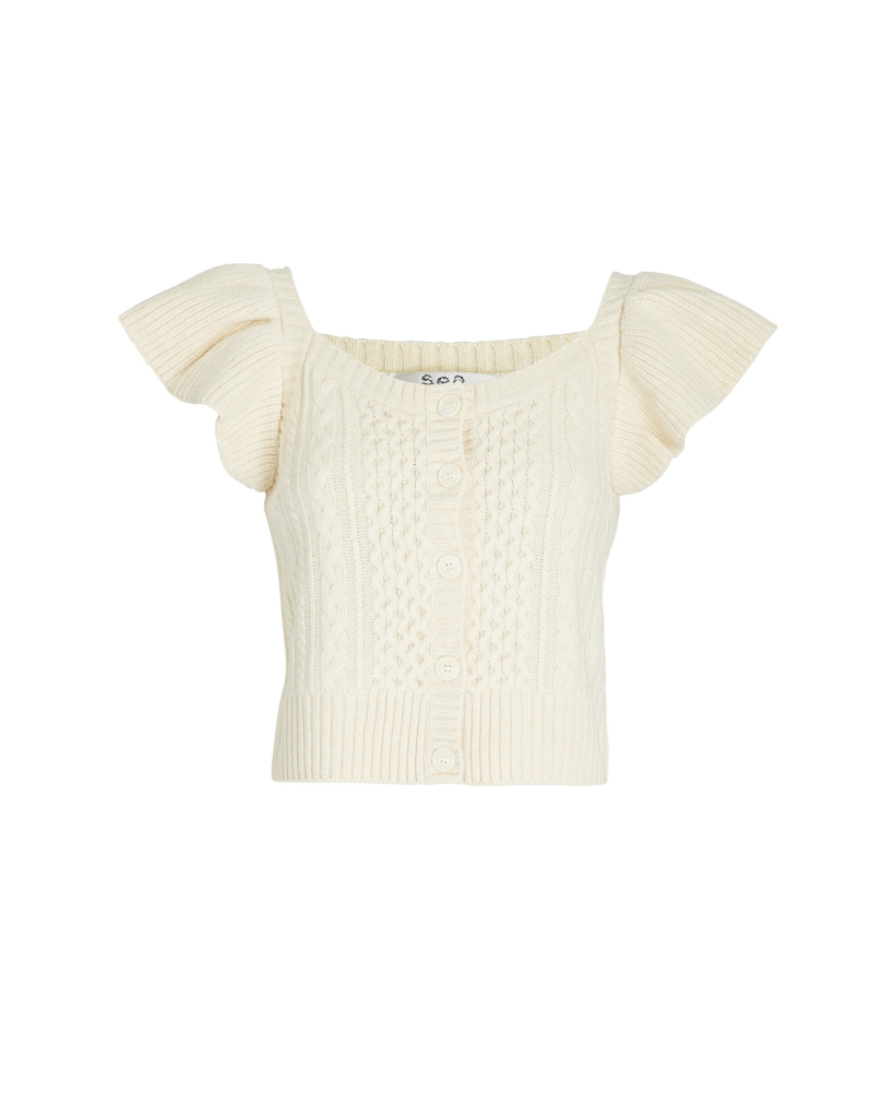 Sea – Calliope Cable Knit Flutter Sleeve Top | ML Style | Meg Lonergan Interiors