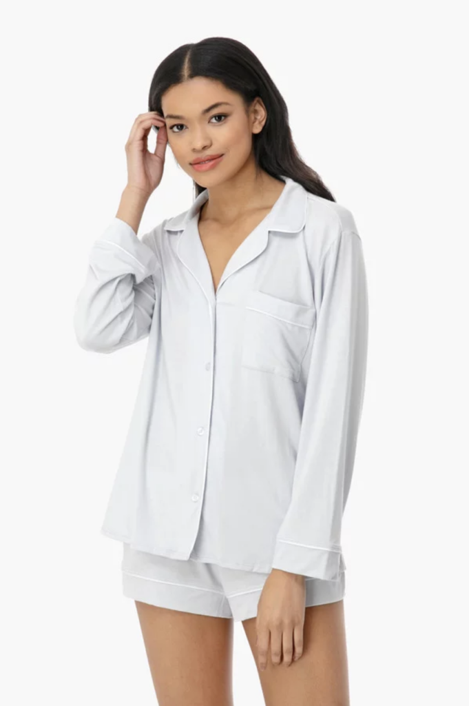 Eberjey – Water Blue Gisele Long Sleeve Short PJ Set | ML Style | Meg Lonergan Interiors