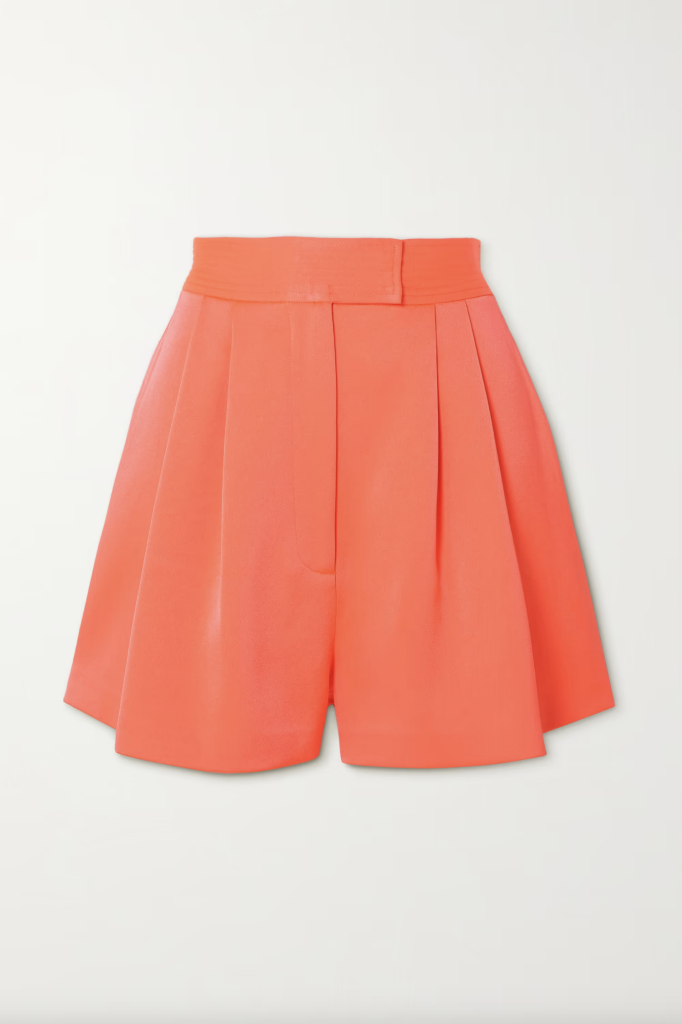 Alex Perry – Porter Pleated Neon Satin-Crepe Shorts | ML Style | Meg Lonergan Interiors