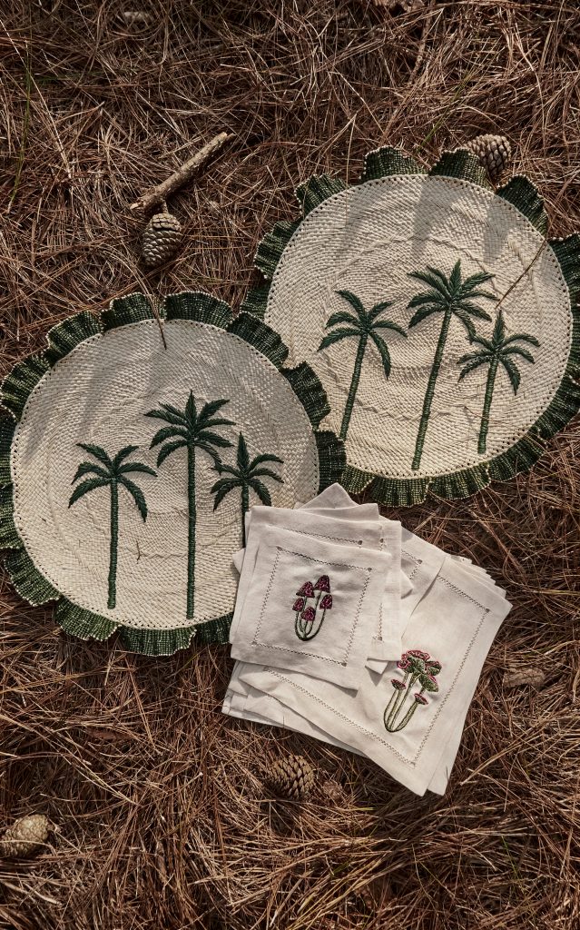 Johanna Ortiz – Funghi Green Delicately Wild Cocktail Napkins | ML Style | Meg Lonergan Interiors