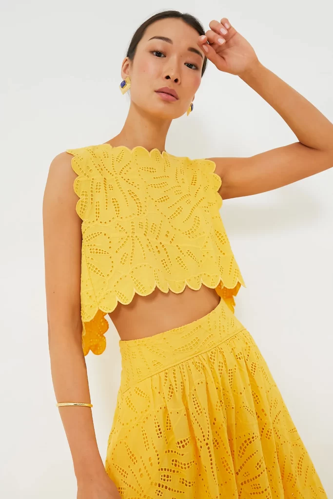 Farm Rio – Yellow Monstera Eyelet Crop Top | ML Style | Meg Lonergan Interiors