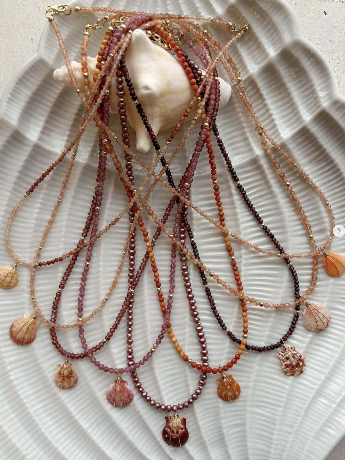 Kimmy Kai Hawaii – Gemstones + Scallop Shell Necklaces