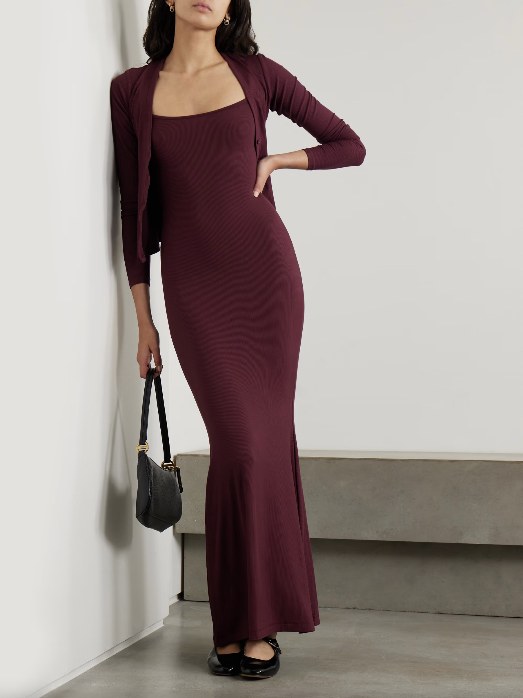 Skims – Soft Lounge Ribbed Long Slip Dress in Bordeaux