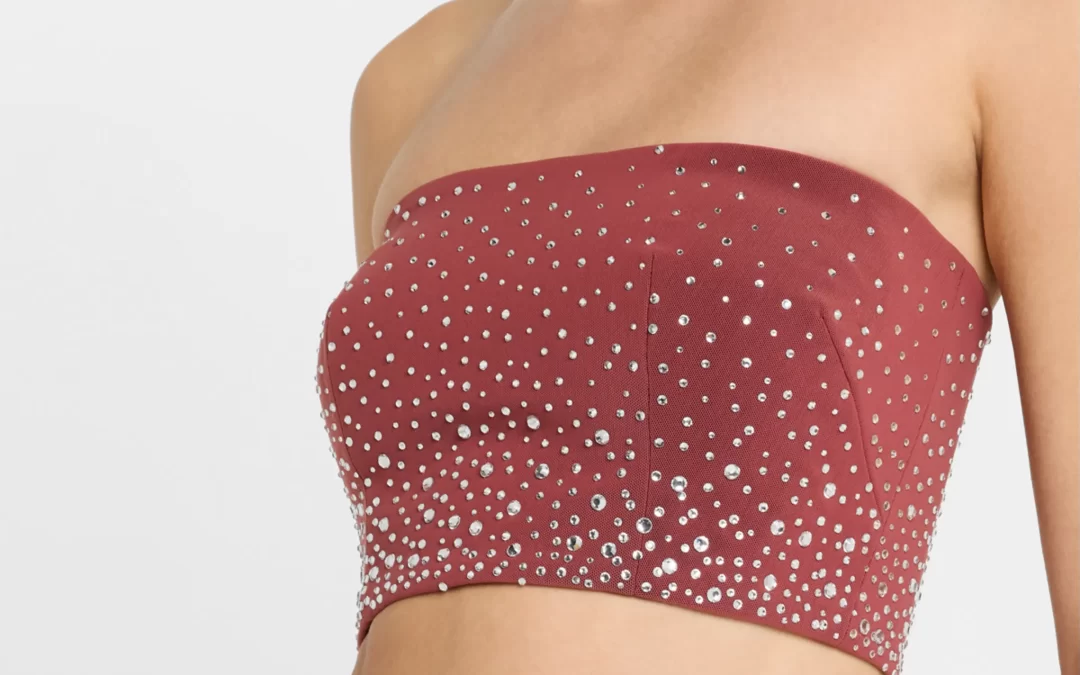 Alex Perry – Strapless Crop Top in Crystal Mesh