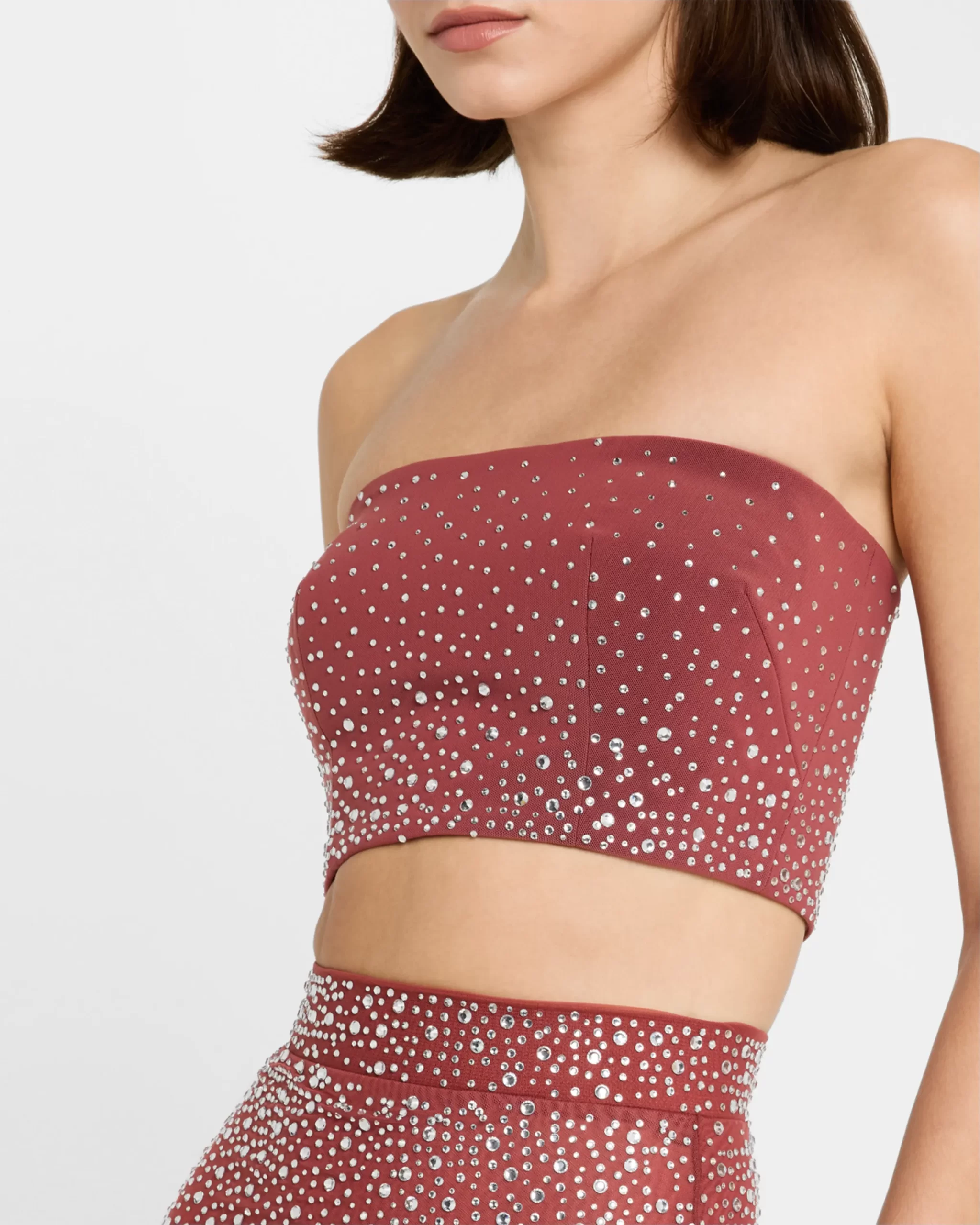 Alex Perry – Strapless Crop Top in Crystal Mesh